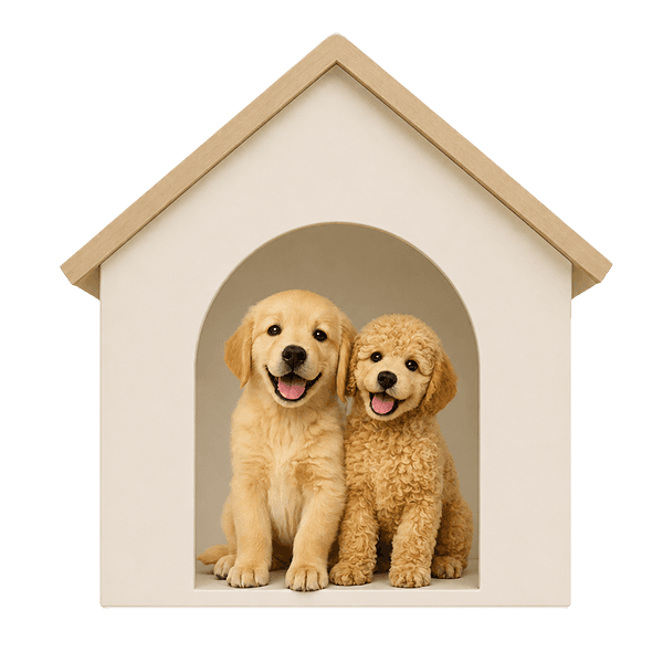 Two puppies in a doghouse illustration
