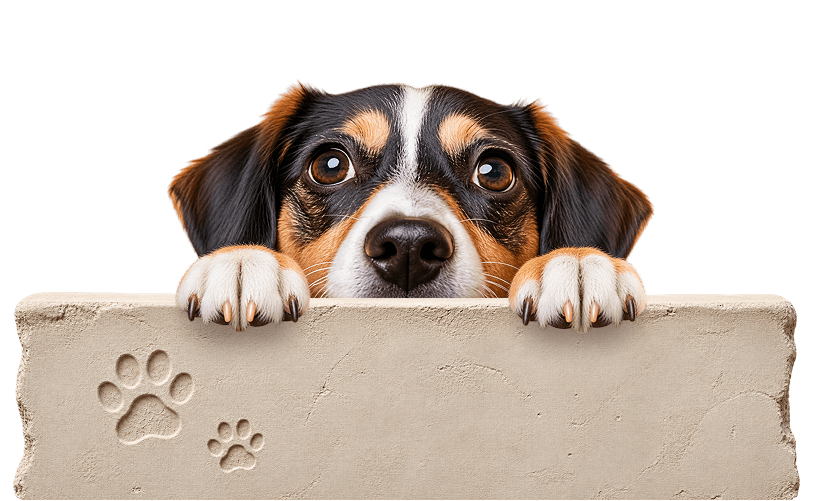 Beagle peeking over a ledge at Heal Your Paws boarding